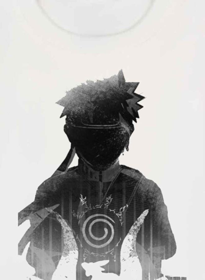 BP - Anime Naruto Printed T-Shirt White/Black - Image 1