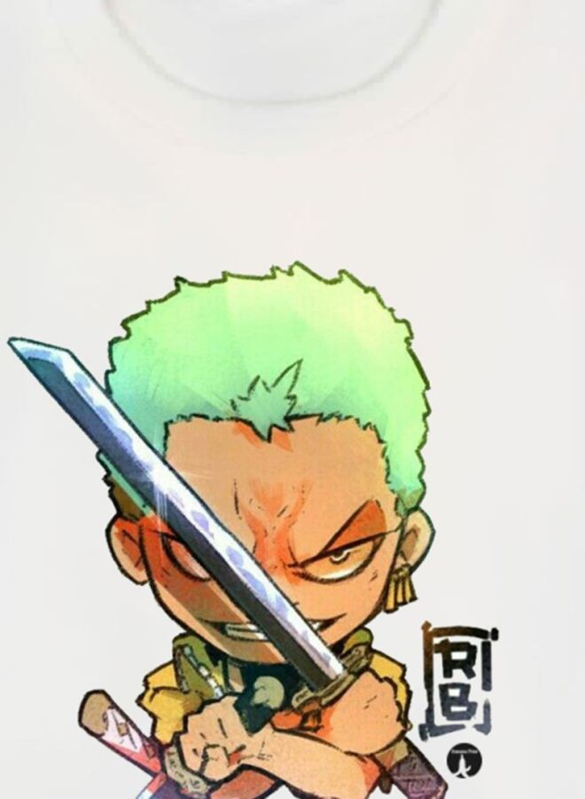 بي بي تيشيرت مطبوع بتصميم من مسلسل الرسوم المتحركة One Piece أبيض/بيج/أخضر - Image 3