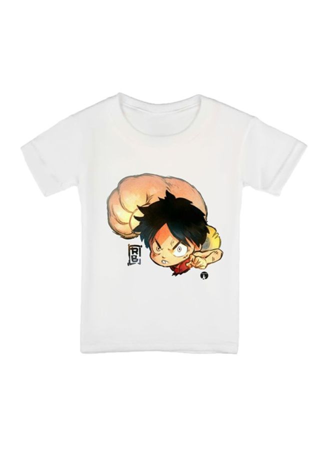 بي بي تيشيرت مطبوع بتصميم من مسلسل الرسوم المتحركة One Piece أوف وايت/أسود - Image 1