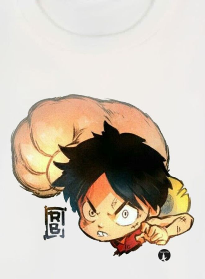 بي بي تيشيرت مطبوع بتصميم من مسلسل الرسوم المتحركة One Piece أوف وايت/أسود - Image 3