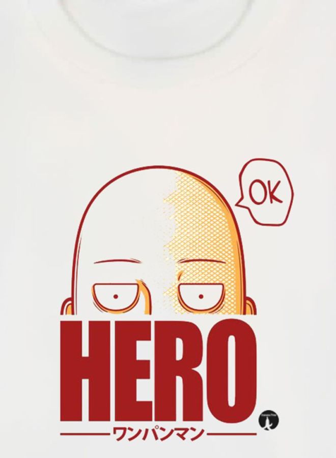 بي بي تيشيرت مطبوع عليه شخصية من كرتون  One Punch Man أبيض/بيج/أحمر - Image 3