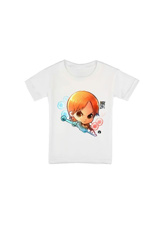 بي بي تيشيرت مزين بطبعة شخصية فتاة كرتونية أبيض/برتقالي/أزرق - Image 1