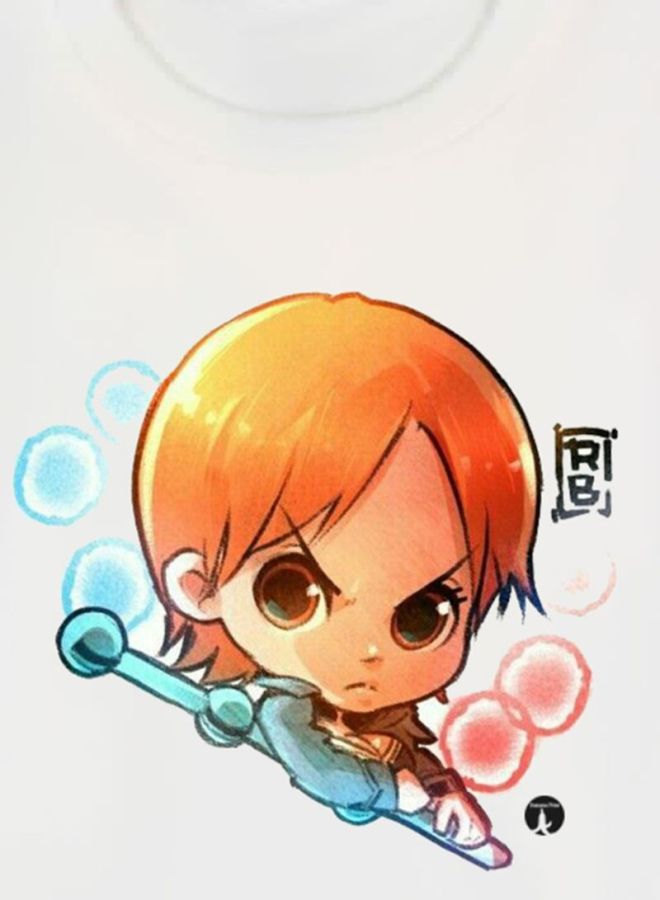 بي بي تيشيرت مزين بطبعة شخصية فتاة كرتونية أبيض/برتقالي/أزرق - Image 3