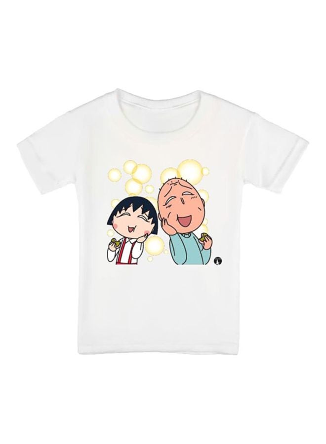 BP Anime Chibi Maruko-Chan Printed T-Shirt White/Blue/Yellow - Image 1