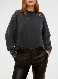 MANGO Shoulder Studded Sweater Grey  - Image 1