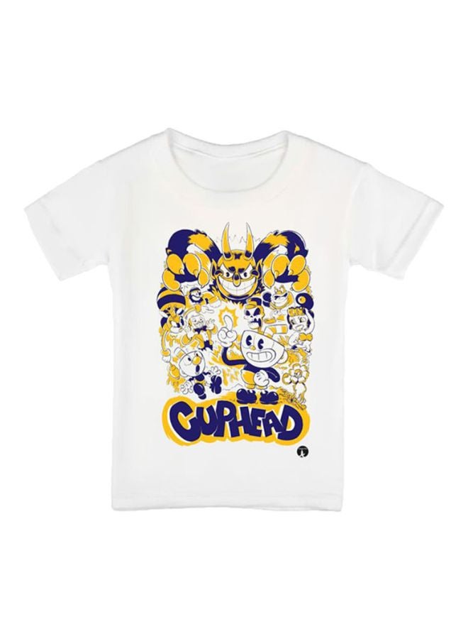 بي بي تيشيرت بطبعة مستوحاة من لعبة الفيديو "Cuphead" أبيض/أصفر/أسود - Image 1