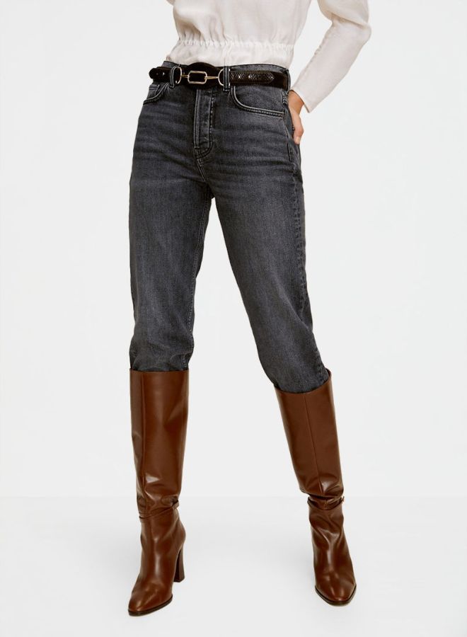 MANGO - High Waist Straight Jeans Grey - Image 1