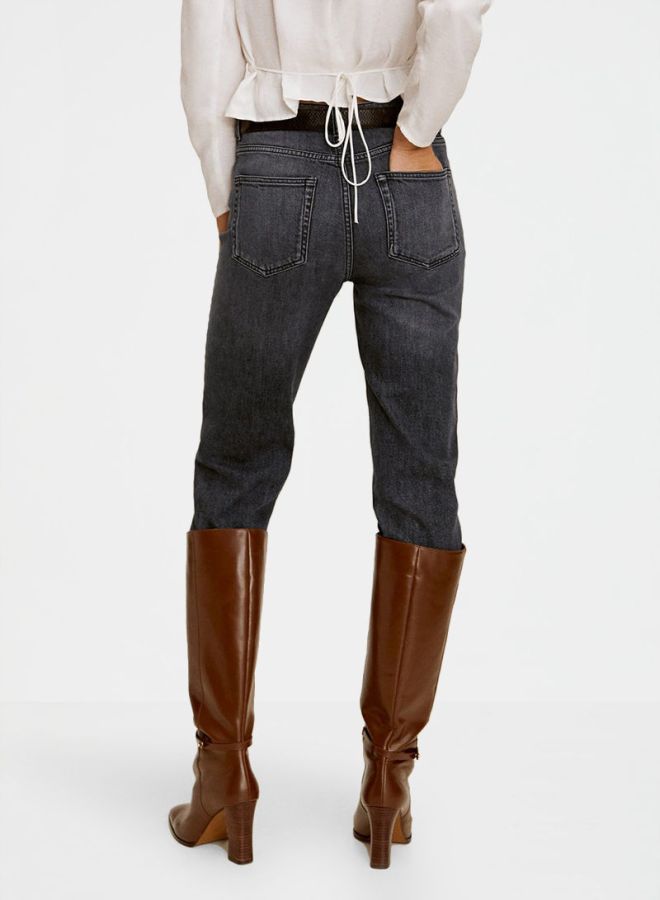 MANGO - High Waist Straight Jeans Grey - Image 1
