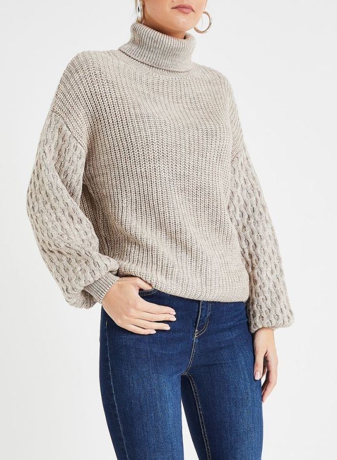 NA-KD Turtleneck Sweater Beige - Image 1