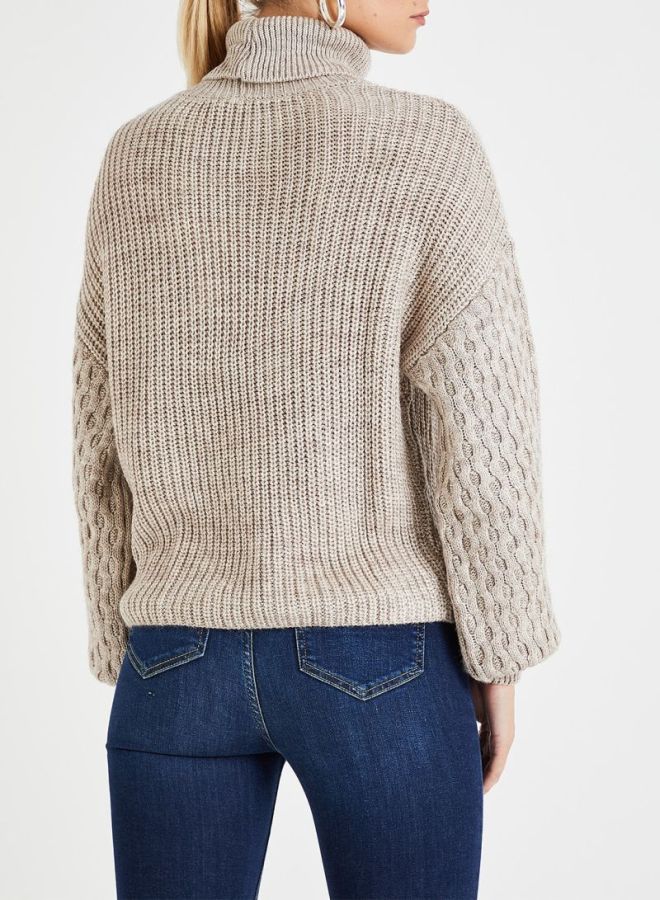 NA-KD Turtleneck Sweater Beige - Image 2