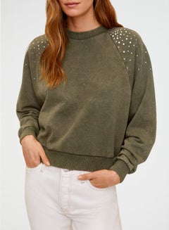 MANGO Shoulder Studded Sweater Olive  - Image 1