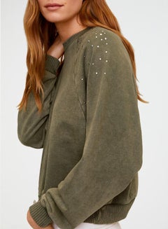 MANGO Shoulder Studded Sweater Olive  - Image 3