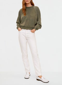 MANGO Shoulder Studded Sweater Olive  - Image 4