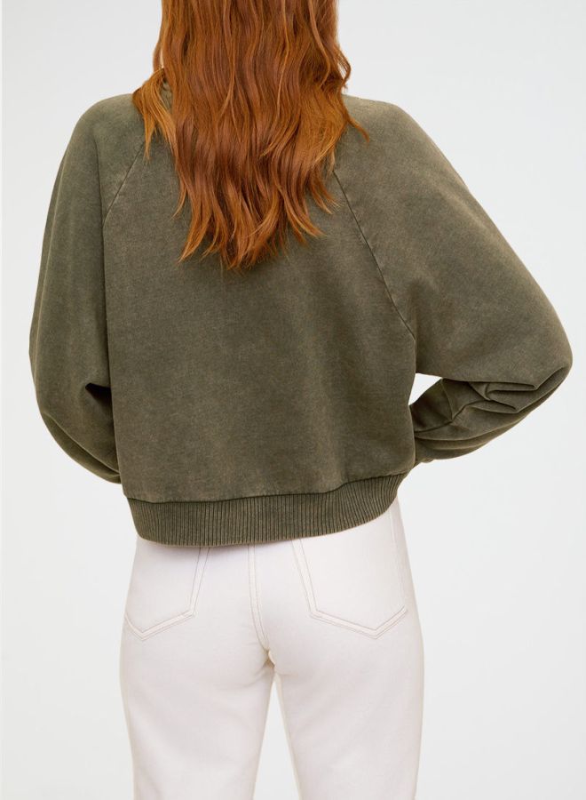 مانجو سترة مرصعة عند الكتف زيتوني - Image 2