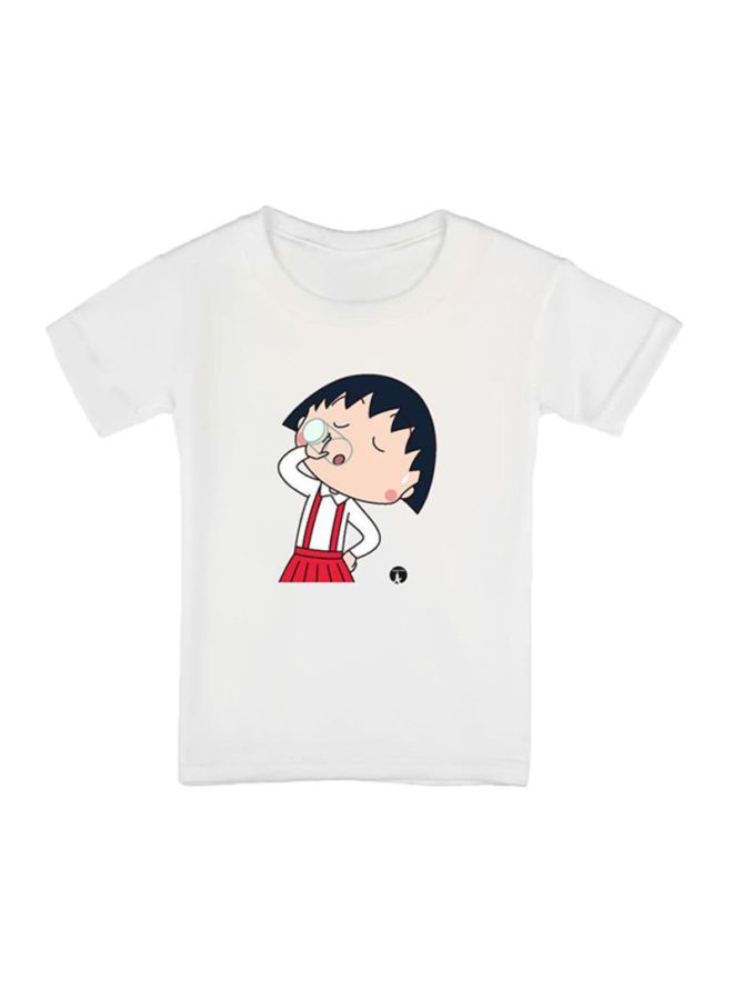 بي بي تيشيرت مزين بطبعة شخصية المسلسل الكرتوني Chibi Maruko-Chan أبيض/أحمر/أسود - Image 1