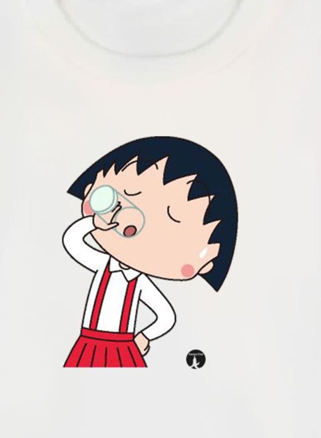 بي بي تيشيرت مزين بطبعة شخصية المسلسل الكرتوني Chibi Maruko-Chan أبيض/أحمر/أسود - Image 3