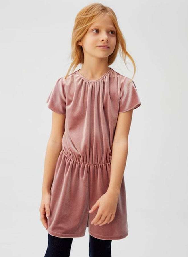 MANGO - Girls Velvet Playsuit Pink - Image 1