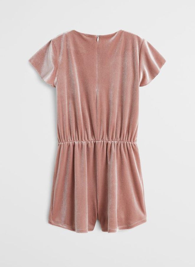 MANGO - Girls Velvet Playsuit Pink - Image 1