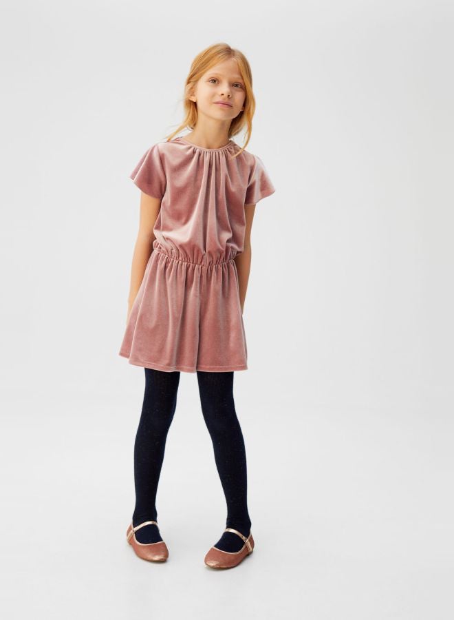 MANGO - Girls Velvet Playsuit Pink - Image 1