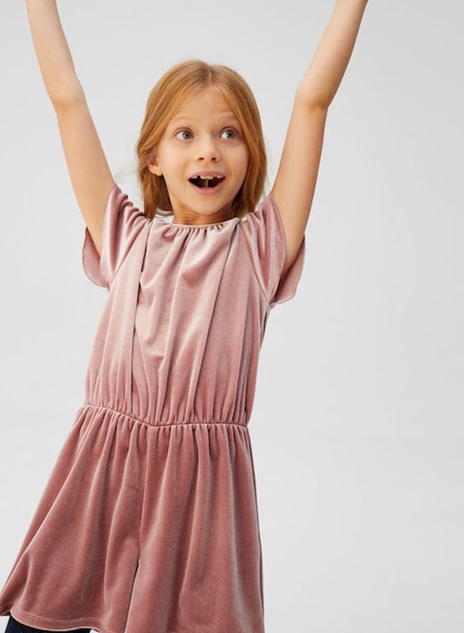 MANGO - Girls Velvet Playsuit Pink - Image 1