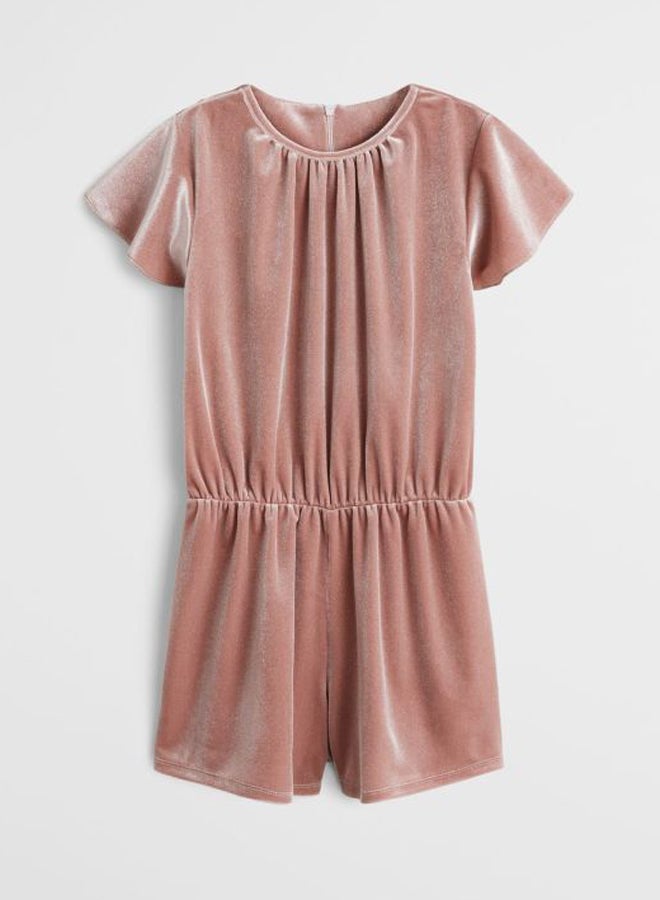 MANGO - Girls Velvet Playsuit Pink - Image 1