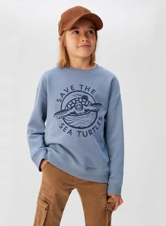 MANGO Organic Cotton Message Sweatshirt Blue  - Image 3