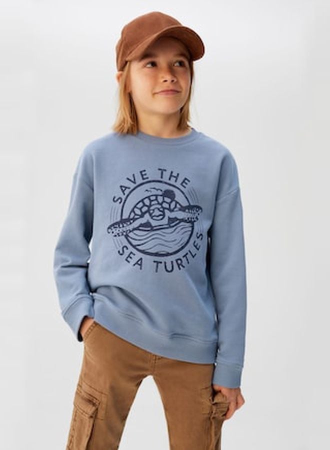 MANGO - Organic Cotton Message Sweatshirt Blue - Image 1