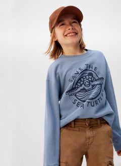 MANGO Organic Cotton Message Sweatshirt Blue  - Image 4