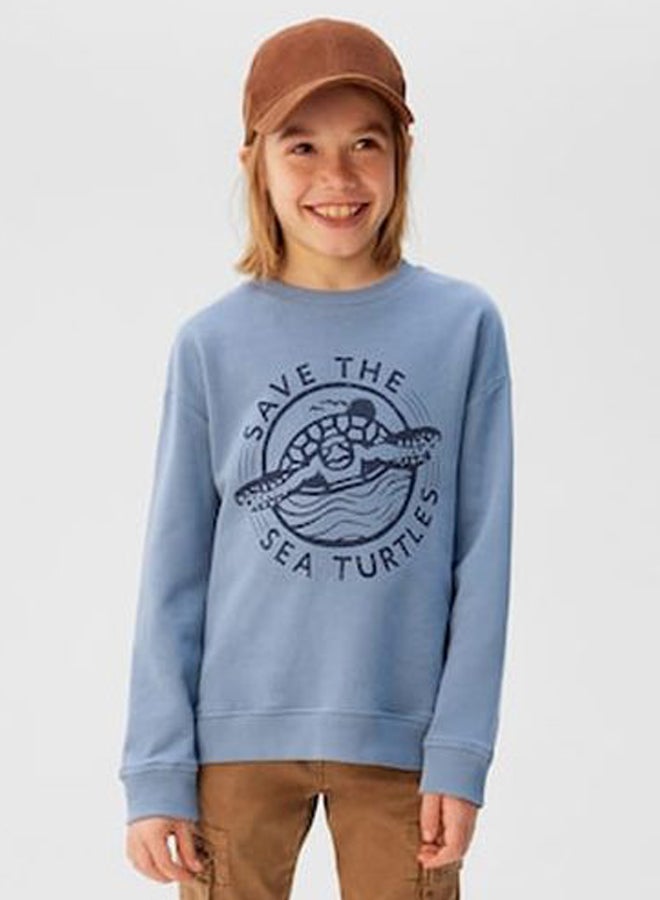 MANGO - Organic Cotton Message Sweatshirt Blue - Image 1