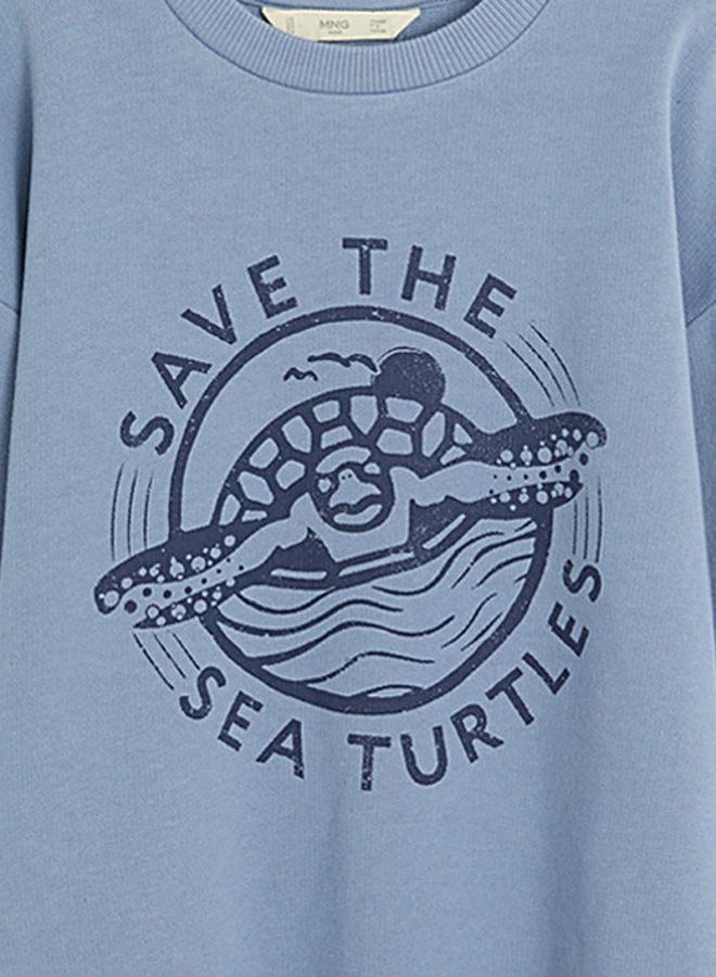 MANGO - Organic Cotton Message Sweatshirt Blue - Image 1
