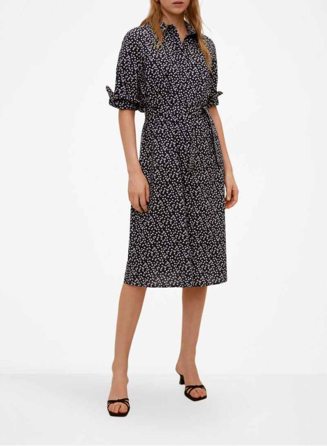 MANGO - Allover Printed Shirt Dress Navy/White - Image 1