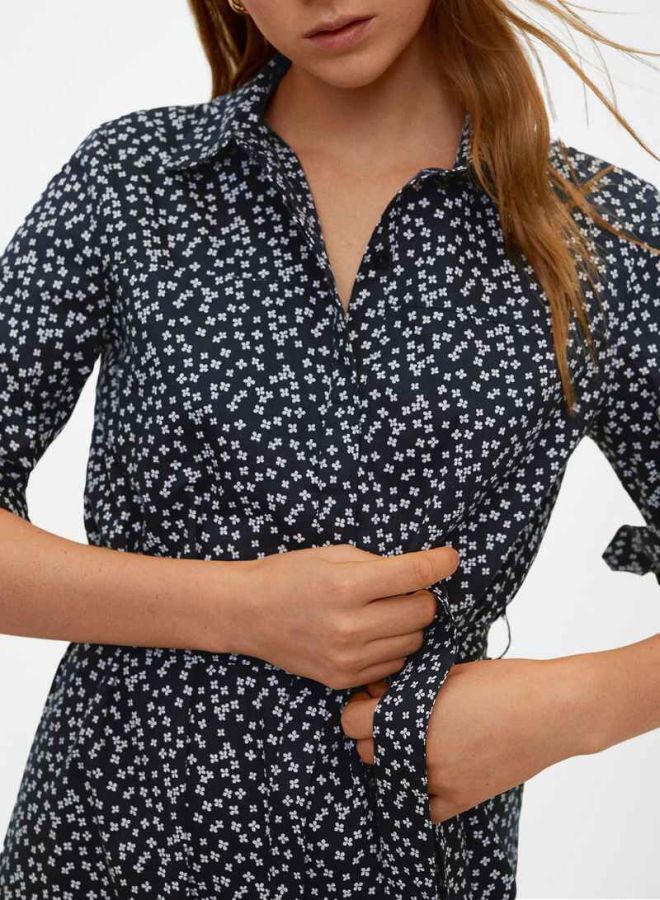 MANGO - Allover Printed Shirt Dress Navy/White - Image 1