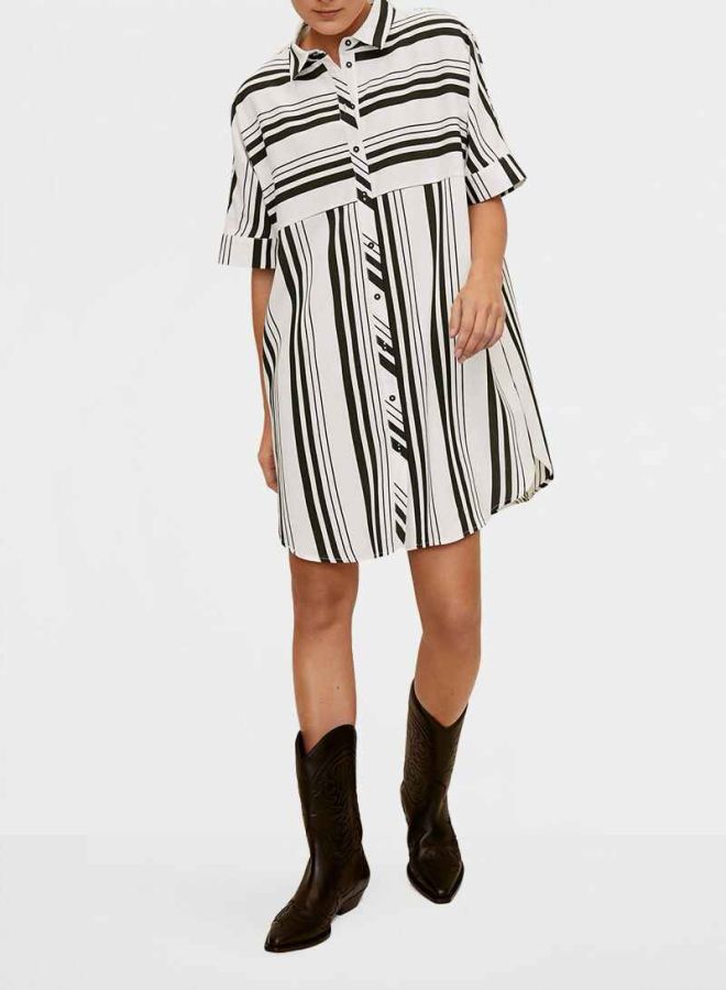 MANGO Striped Shirt Dress White/Black  - Image 3