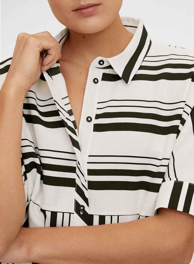 MANGO Striped Shirt Dress White/Black  - Image 4