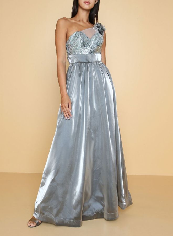 ARIA - Sequined One Shoulder Dress Grey - Image 1