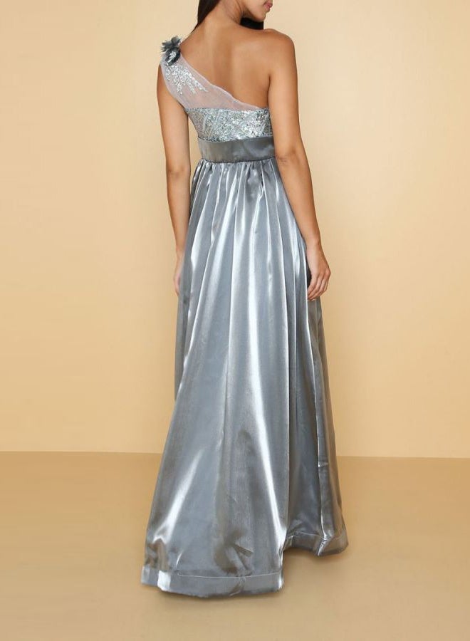 ARIA - Sequined One Shoulder Dress Grey - Image 1