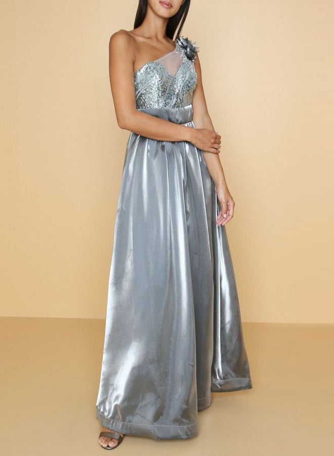 ARIA - Sequined One Shoulder Dress Grey - Image 1