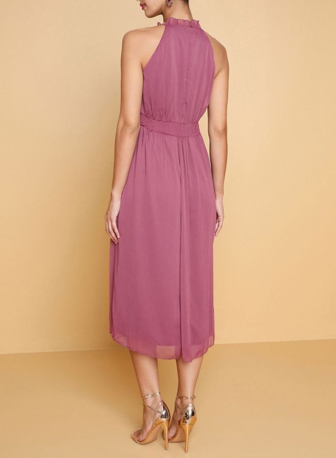 أريا فستان مصنوع من البوليستر بتفاصيل مكشكشة وردي - Image 2