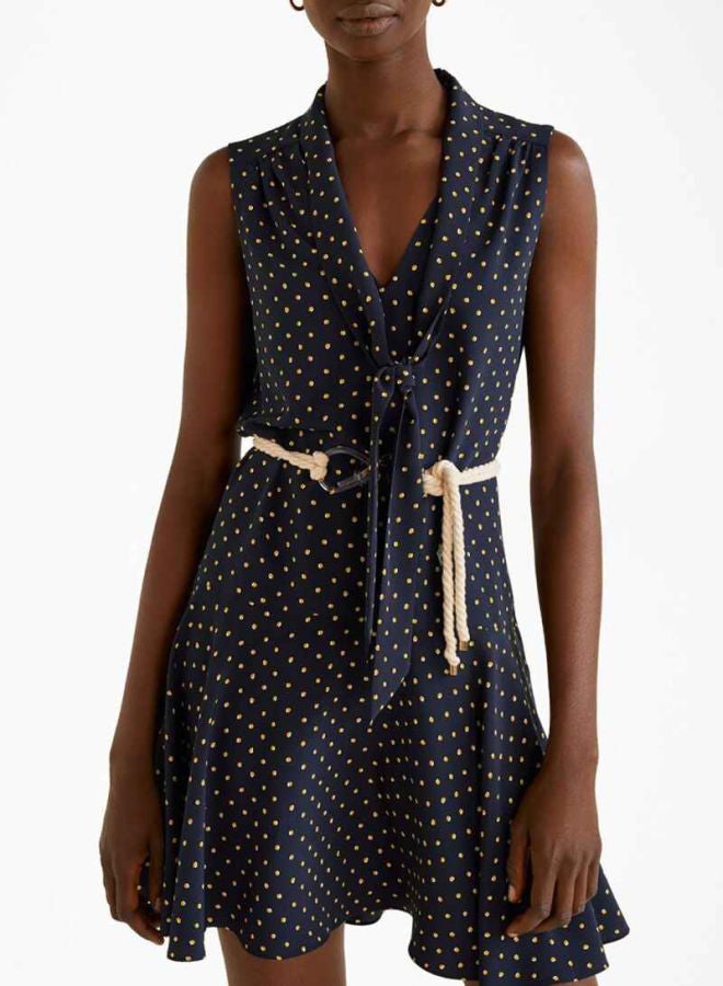 Dotted Tie-Up Neck Dress 69Navy - v1597663362/N30977444V_1