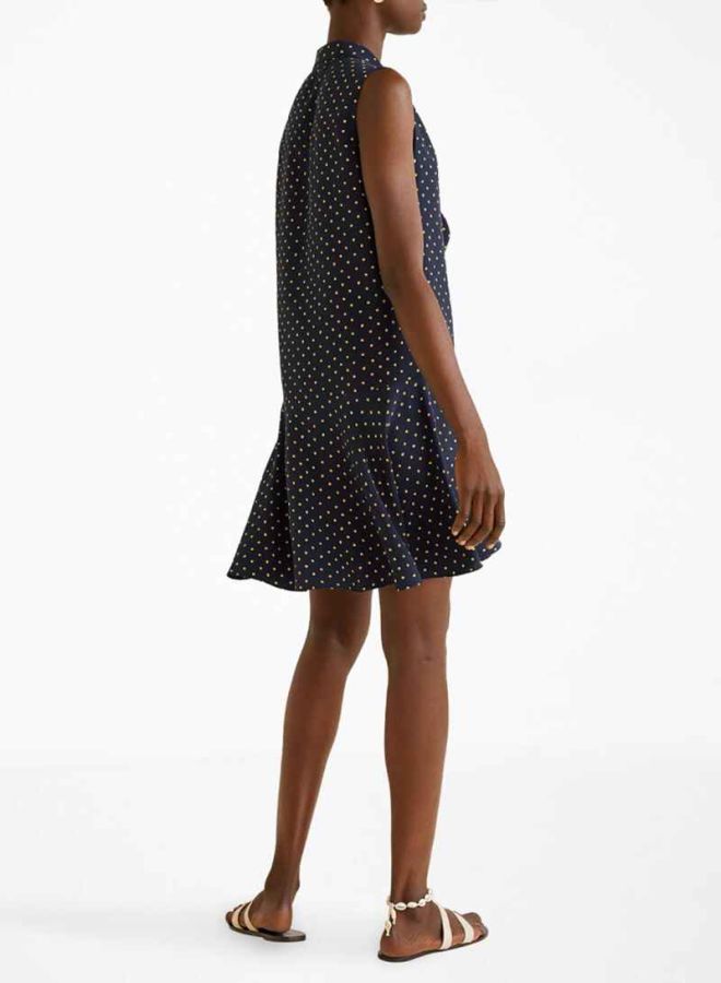 Dotted Tie-Up Neck Dress 69Navy - v1597663362/N30977444V_2