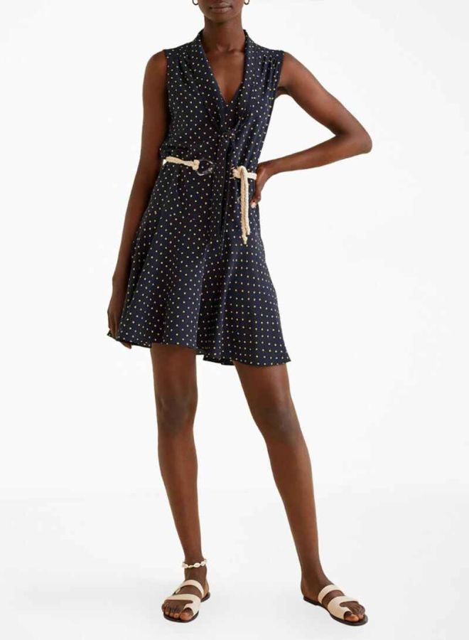 Dotted Tie-Up Neck Dress 69Navy - v1597663362/N30977444V_3