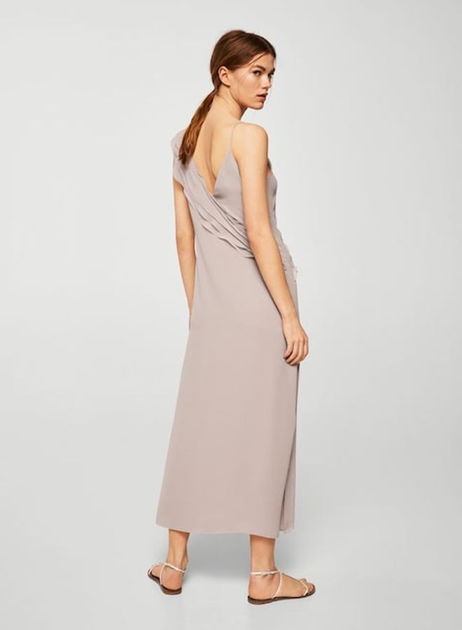MANGO - Ruffle Wrap Maxi Dress Beige - Image 1