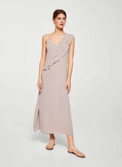 Ruffle Wrap Maxi Dress Beige