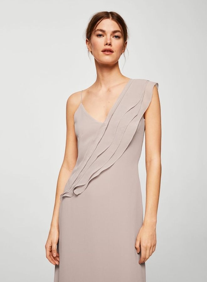 MANGO - Ruffle Wrap Maxi Dress Beige - Image 1