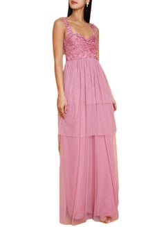 ARIA Floral Applique Tulle Dress Pink  - Image 1