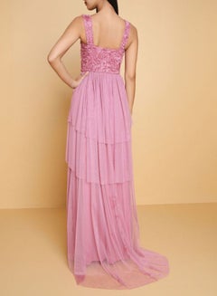 ARIA Floral Applique Tulle Dress Pink  - Image 2