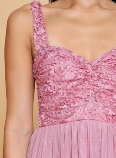 ARIA Floral Applique Tulle Dress Pink  - Image 4