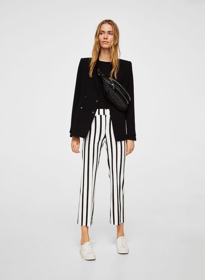 MANGO Straight Striped Trousers White/Black - Image 3