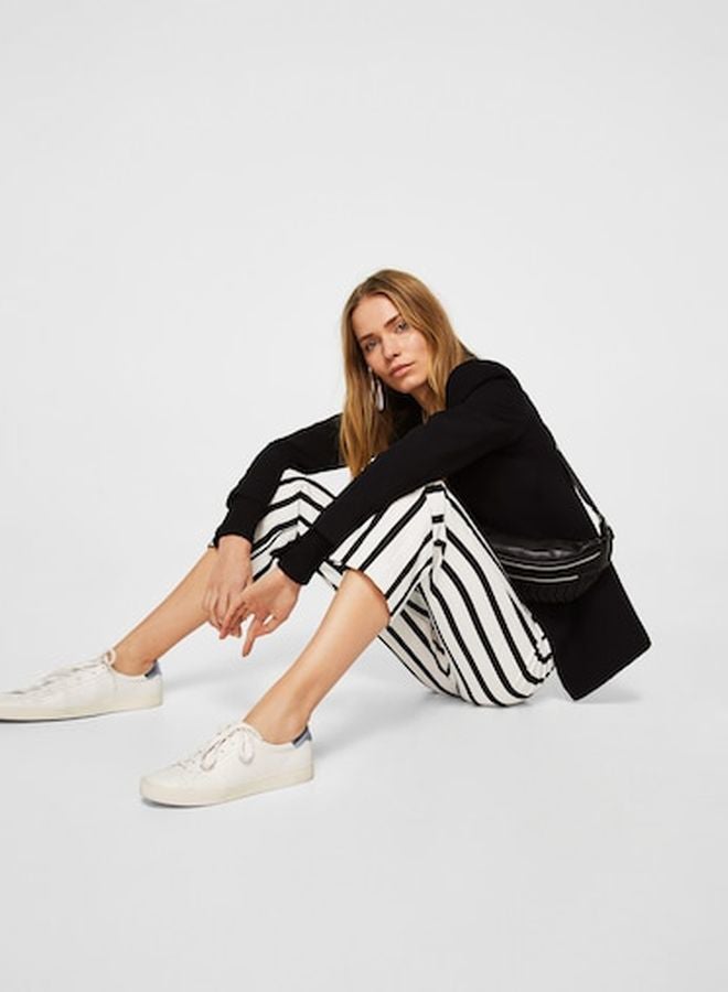 MANGO Straight Striped Trousers White/Black - Image 4