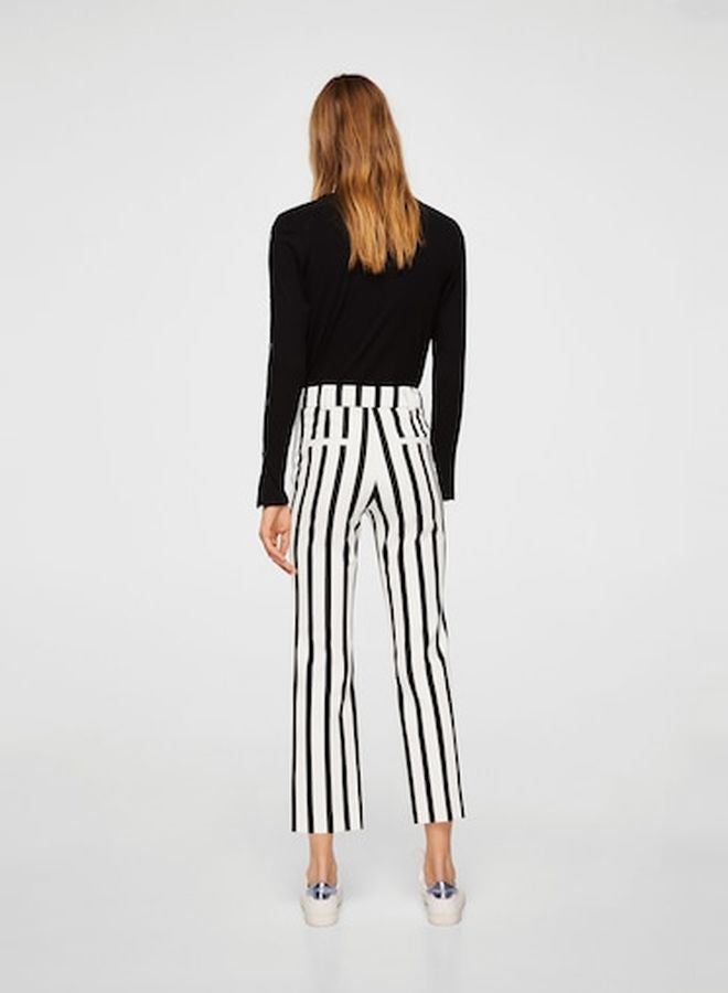 MANGO Straight Striped Trousers White/Black - Image 2
